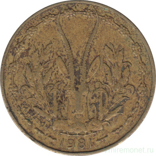 Монета. Западноафриканский экономический и валютный союз (ВСЕАО). 5 франков 1981 год.