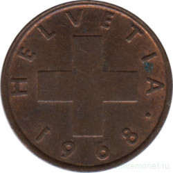 Монета. Швейцария. 1 раппен 1968 год.
