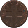  Монета. Швейцария. 1 раппен 1968 год. ав.