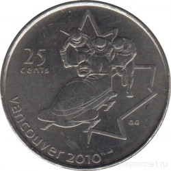 Монета. Канада. 25 центов 2008 год. XXI зимние Олимпийские игры. Ванкувер 2010. Бобслей.