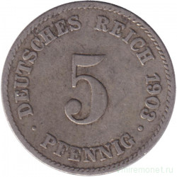 Монета. Германская империя. 5 пфеннигов 1903 год. (J).