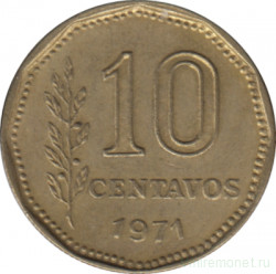 Монета. Аргентина. 10 сентаво 1971 год.