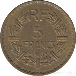Монета. Франция. 5 франков 1940 год.
