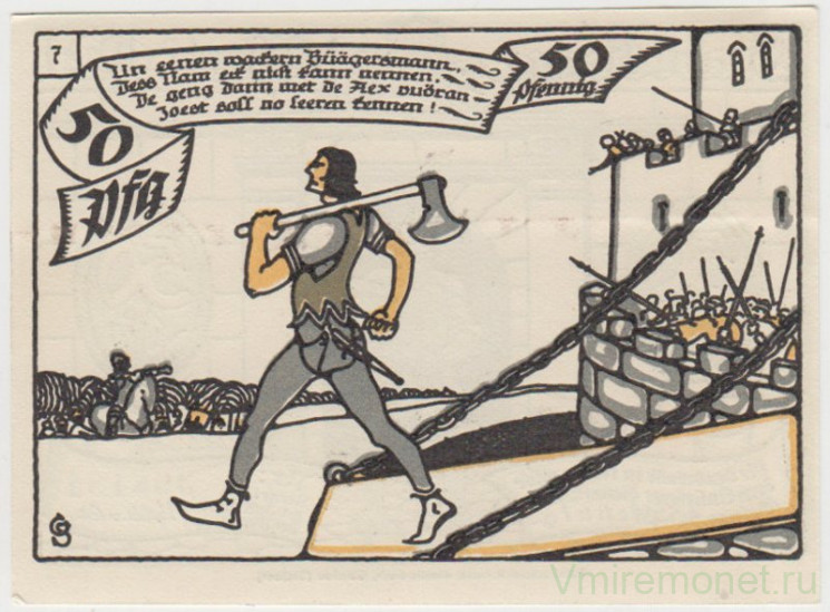 Бона. Нотгельд. Германия. Город Херне. 50 пфеннигов 1921 год. Вариант 602.1.7.