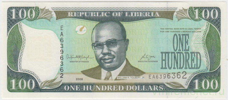 Банкнота. Либерия. 100 долларов 2008 год. Тип 30d.