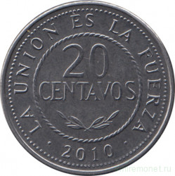 Монета. Боливия. 20 сентаво 2010 год.