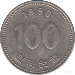 Монета. Южная Корея. 100 вон 1990 год.