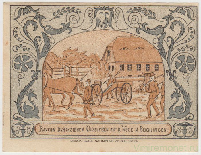 Бона. Нотгельд. Германия. Город Олдислебен. 50 пфеннигов 1921 год. 1022.1.а.2.