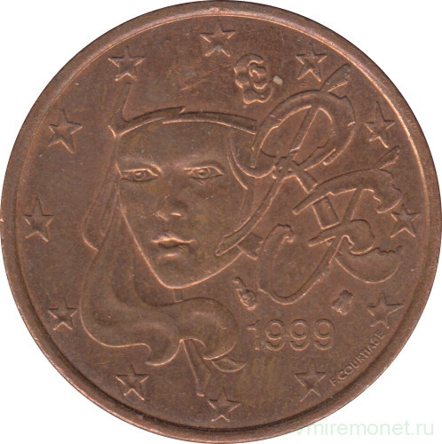 Монета. Франция. 5 центов 1999 год.