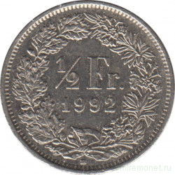 Монета. Швейцария. 1/2 франка 1992 год.