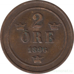 Монета. Швеция. 2 эре 1896 год.