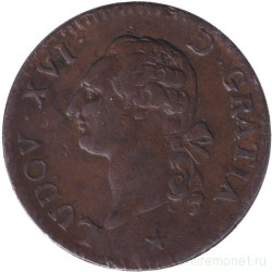 Монета. Франция. 1 соль 1791 год. Людовик XVI. W.