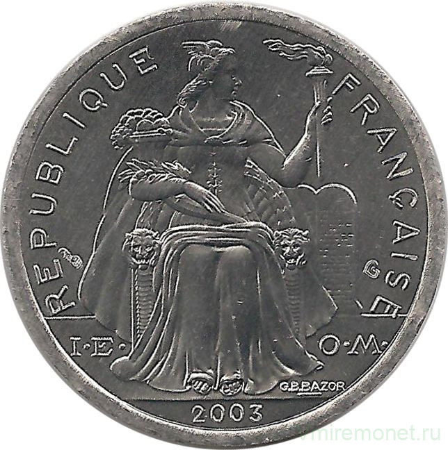 Монета. Новая Каледония. 2 франка 2003 год.
