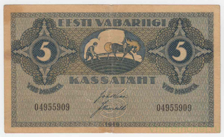 Банкнота. Эстония. 5 марок 1919 год. Тип 45а.