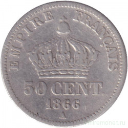 Монета. Франция. 50 сантимов 1866 год. A.