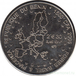 Монета. Бенин. 1500 франков 2005 год. Евро.
