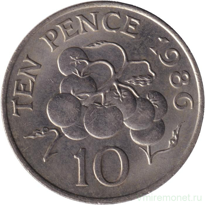 Монета. Гернси. 10 пенсов 1986 год.