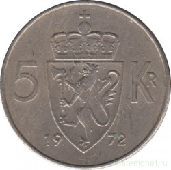 Монета. Норвегия. 5 крон 1972 год.