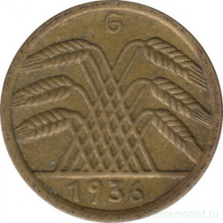 Монета. Германия. Веймарская республика. 5 рейхспфеннигов 1936 год. Монетный двор - Карлсруэ (G).