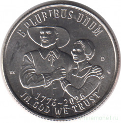 Монета. США. 25 центов 2026 год. 250 лет независимости США. Мейфлауэр. Монетный двор D.