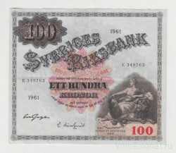 Банкнота. Швеция. 100 крон 1961 год.