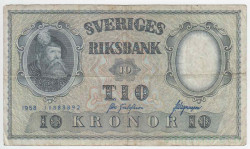 Банкнота. Швеция. 10 крон 1958 год. Тип 43f(8).