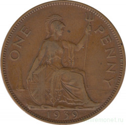 Монета. Великобритания. 1 пенни 1939 год.