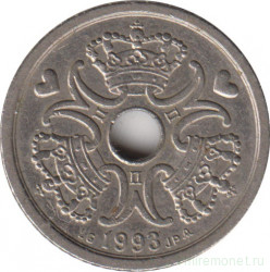 Монета. Дания. 1 крона 1993 год.