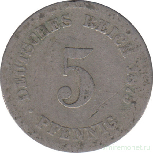 Монета. Германия (Германская империя 1871-1922). 5 пфеннигов 1875 год. (D).