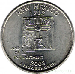 Монета. США. 25 центов 2008 год. Штат № 47 Нью-Мексико. Монетный двор P.