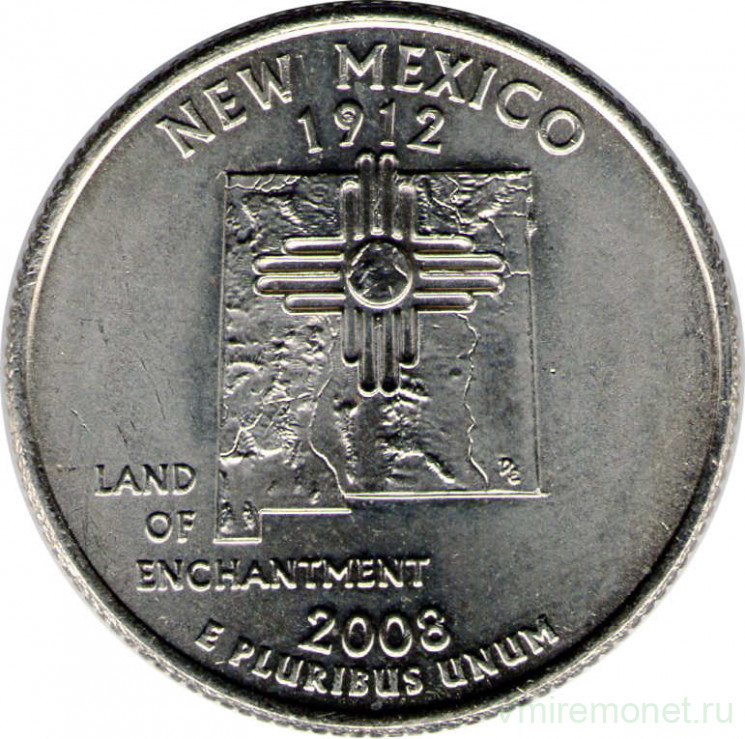 Монета. США. 25 центов 2008 год. Штат № 47 Нью-Мексико. Монетный двор P.