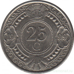 Монета. Нидерландские Антильские острова. 25 центов 1999 год.