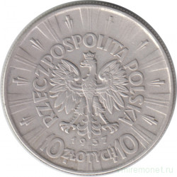 Монета. Польша. 10 злотых 1937 год. Юзеф Пилсудский.
