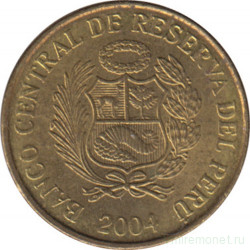 Монета. Перу. 1 сентимо 2004 год.