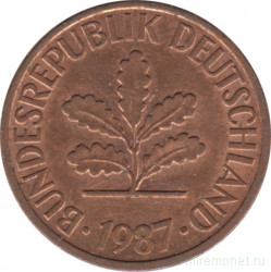 Монета. ФРГ. 2 пфеннига 1987 год. Монетный двор - Гамбург (J).
