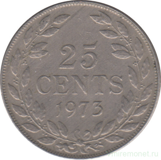 Монета. Либерия. 25 центов 1973 год.