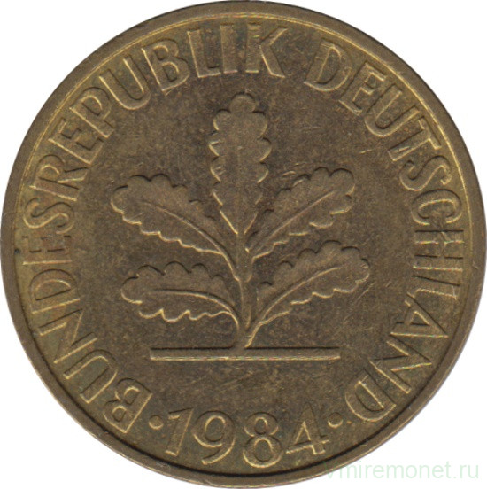 Монета. ФРГ. 10 пфеннигов 1984 год. Монетный двор - Карлсруэ (G).