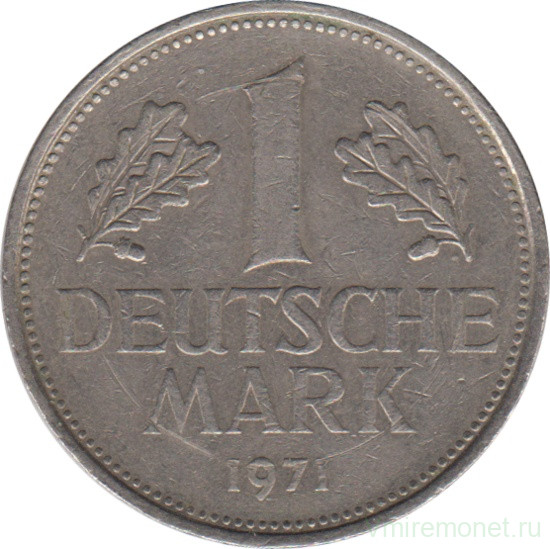 Монета. ФРГ. 1 марка 1971 год. Монетный двор - Гамбург (J).