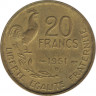 Монета. Франция. 20 франков 1951 год. Монетный двор - Бомон-ле-Роже (B). ав.