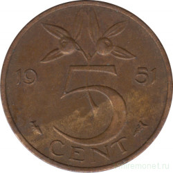 Монета. Нидерланды. 5 центов 1951 год.