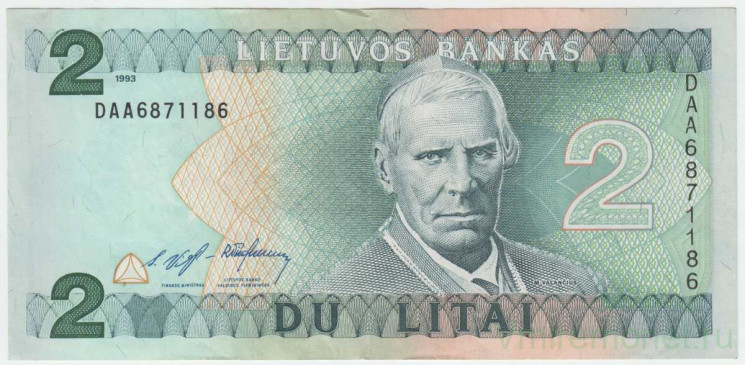 Банкнота. Литва. 2 лита 1993 год. Тип 54.