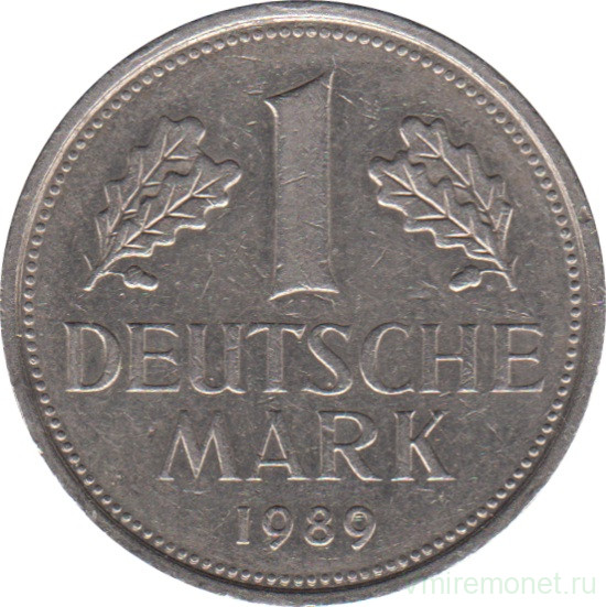 Монета. ФРГ. 1 марка 1989 год. Монетный двор - Гамбург (J).