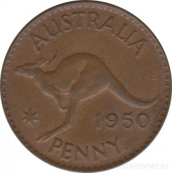 Монета. Австралия. 1 пенни 1950 год. Точка после "PENNY".