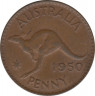 Монета. Австралия. 1 пенни 1950 год. Под портретом точка. ав.