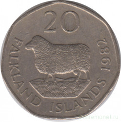 Монета. Фолклендские острова. 20 пенсов 1982 год.