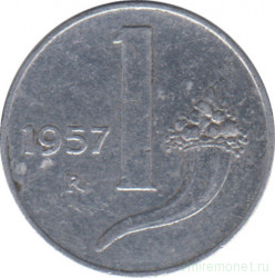 Монета. Италия. 1 лира 1957 год.