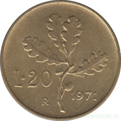 Монета. Италия. 20 лир 1971 год.