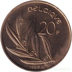 Монета. Бельгия. 20 франков 1989 год. BELGIQUE.