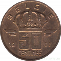 Монета. Бельгия. 50 сантимов 1980 год. BELGIE.