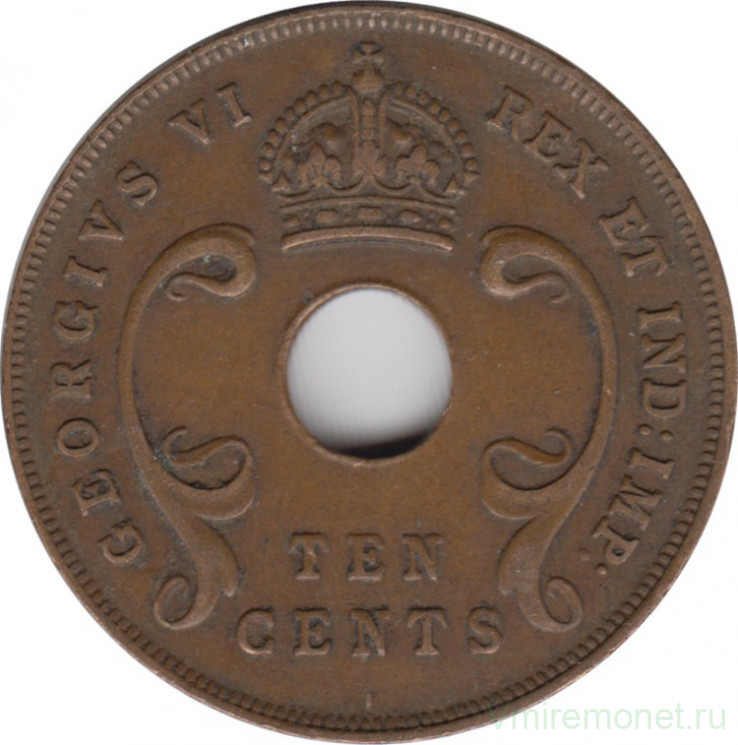 Монета. Британская Восточная Африка. 10 центов 1941 год, "I".